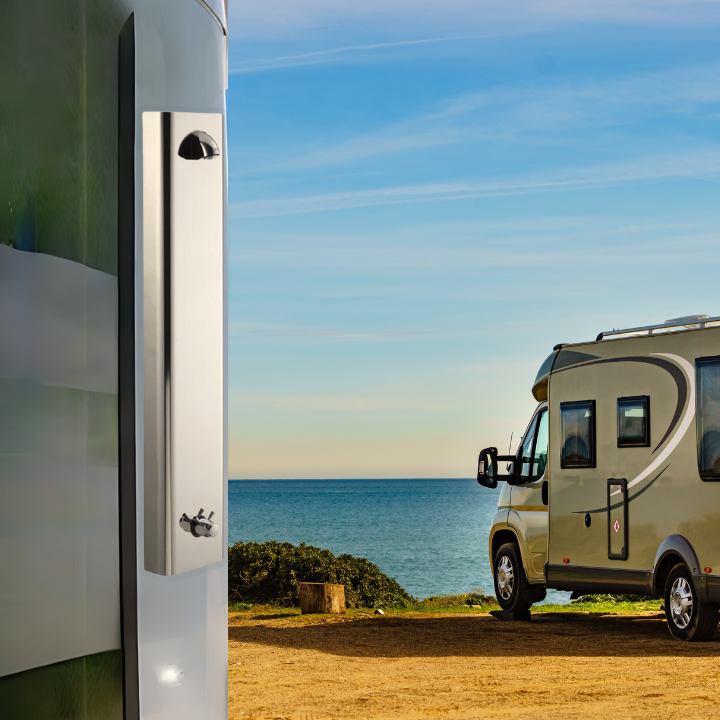 Push button shower panel at an RV Park/ campground beach main