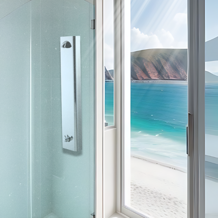 Indoor push button shower panel at a resort / hotel