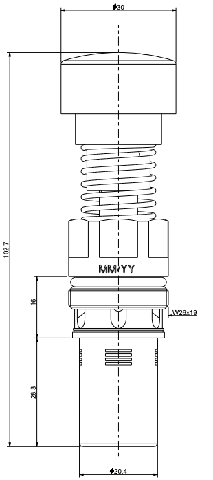 Shower Valve Replacement Cartridge for SLSHVC-ADJ Dimensions