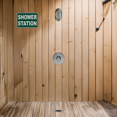 Indoor Push button shower valve at an RV park/ campground main