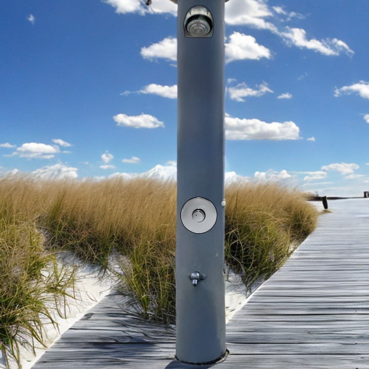 Outdoor push button valve with anti-ligature shower head at a resort/ hotel beach main