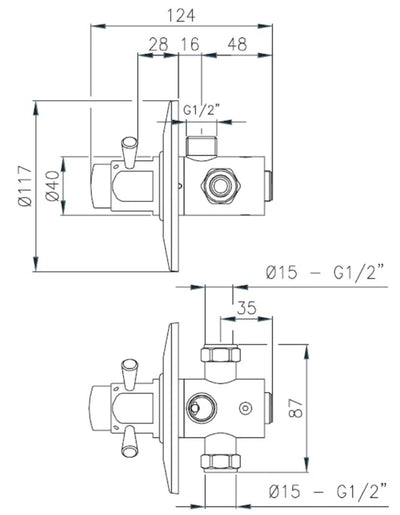 push button shower valve time & temp adjustable dimensions